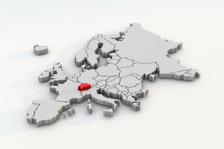 Europe map 3d render isolated with red Swiss a European countryの写真素材