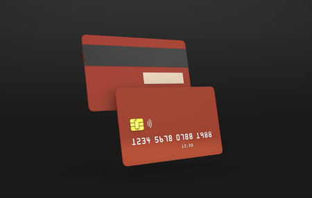 3D Credit card with nfc payment on black backgroundの写真素材