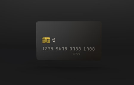 Black credit card 3d card concept on black backgroundの写真素材