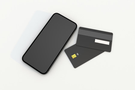 Credit card mockup with smartphone a 3d render for online paymentの写真素材