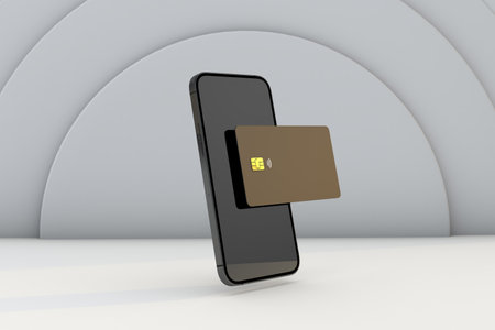 Phone with credit card at 3d business concept shop onlineの写真素材