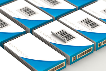 Label with barcode and medicine box. 3d render