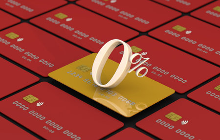 Number 0 with credit card. to 3d interest rate business conceptの写真素材