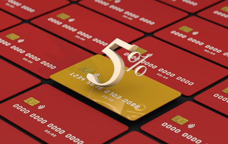 Number 5 with credit card. to 3d interest rate business conceptの写真素材
