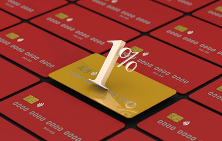Number 1 with credit card. to 3d interest rate business conceptの写真素材