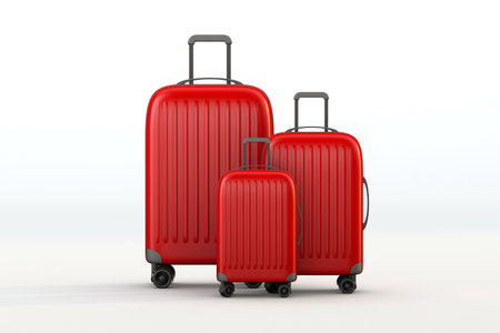 Red suitcases a travel accessories concept. 3d renderの写真素材