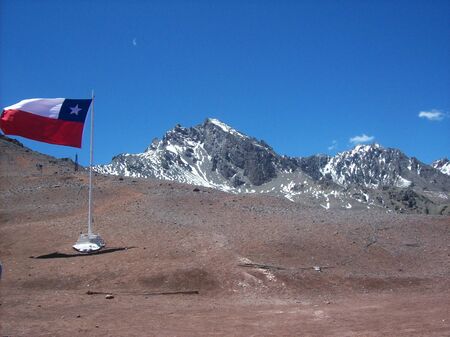 Flag near a mountainの写真素材