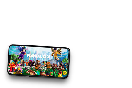 Roblox game app on the smartphone screen on white background. Rio de Janeiro, RJ, Brazil. May 2021.のeditorial素材