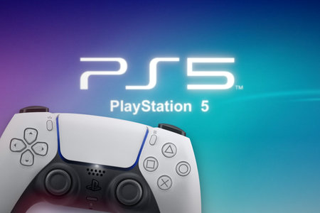 Playstation 5 Dual Sense controller with PS5 logo blurred in the background. Rio de Janeiro, RJ,...