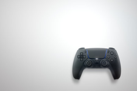 Playstation 5 Dual Sense black controller isolated on white background. Top view. Rio de Janeiro, RJ, Brazil. June 2021.のeditorial素材
