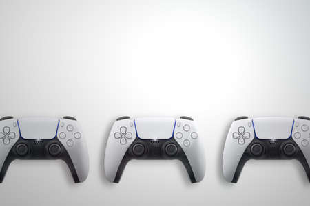 Next Generation white game controller isolated on white background. Top view.