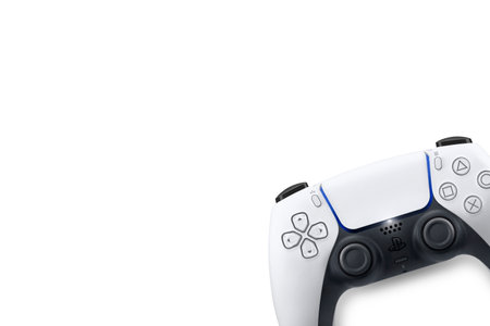 Playstation 5 Dual Sense controller isolated on white background. Top view. Rio de Janeiro, RJ,...