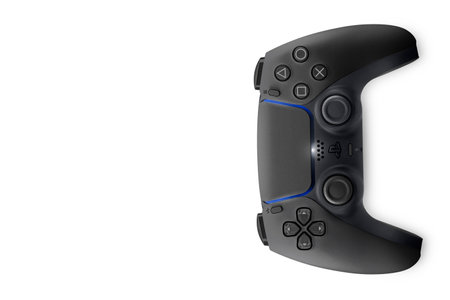 Playstation 5 Dual Sense Midnight Black controller isolated on white background. Top view. Rio de...