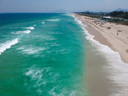 Aerial view of Praia da Reserva, Barra da Tijuca, Rio de Janeiro. Reserve Beach. Drone photo. Sunny Day.の写真素材