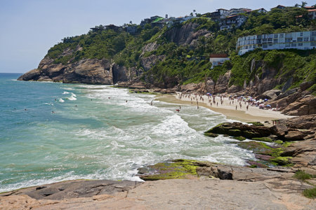 Aerial view of Joatinga Beach, Rio de Janeiro, Brazil. Sunny Day. Drone photo.のeditorial素材