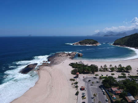 Aerial view of Piratininga beach in NiterÃ³i, Rio de Janeiro. Sunny day. Drone photo.