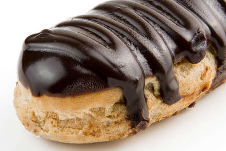 Chocolate Bomb Dessert. Brazilian traditional Ã©clair on a white background. Macro close-up.の写真素材