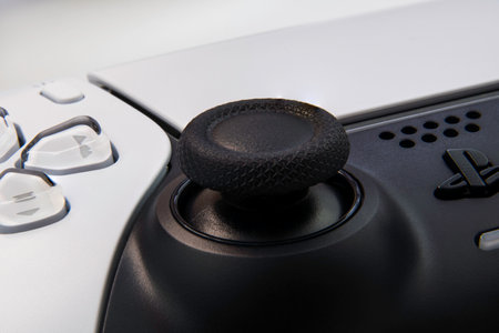 Macro close-up of Playstation 5 Dual Sense controller isolated. Selective focus. Rio de Janeiro, RJ,...