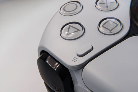 Macro close-up of Playstation 5 Dual Sense controller isolated. Selective focus. Rio de Janeiro, RJ,...