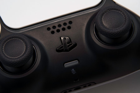 Macro close-up of Playstation 5 Dual Sense controller isolated. Selective focus. Rio de Janeiro, RJ,...