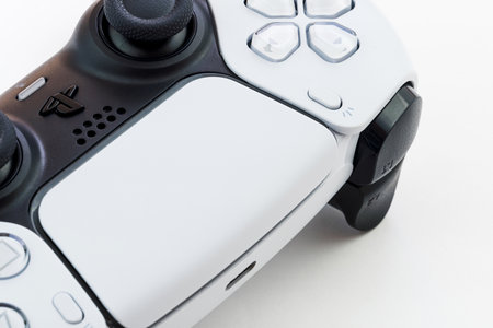 Playstation 5 Dual Sense controller isolated on white background. Selective focus. Rio de Janeiro,...