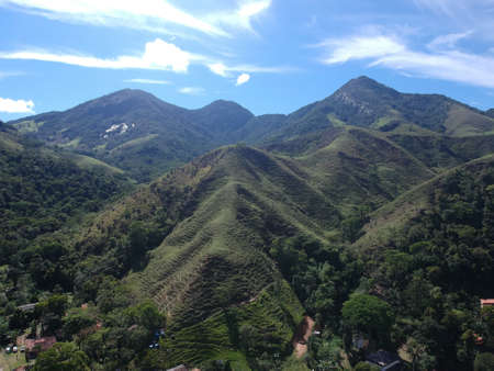 Aerial view of nature in Sana, MacaÃ©, mountain region of Rio de Janeiro. Drone photo.の写真素材