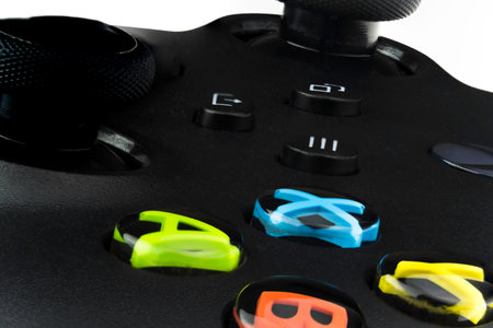 Macro close-up of Xbox Series S carbon black controller isolated. Selective focus. Rio de Janeiro,...