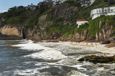 View of Joatinga Beach, Rio de Janeiro, Brazil. Day with blue sky and some clouds.のeditorial素材