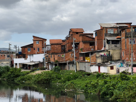 Favela Cidade de Deus in Rio de Janeiro, Brazil. Open sewer, with a lot of pollution and dirt....