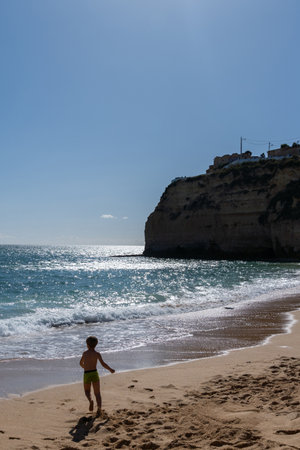 Carvoeiro fishing village with beautiful beach in Algarve, Portugal. Carvoeiro Beachの写真素材