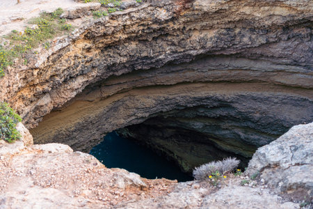 Benagil caves in Algarve Portugal. Benagil Cave. Top of viewの写真素材