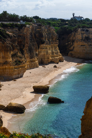 Marina Beach (Praia da Marinha) in Lagos, Algarve, Portugal. Algarve beaches are a touristic paradise. Sunny dayの写真素材