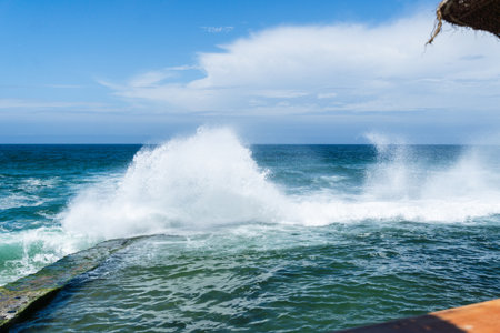 Azenhas do Mar is a seaside town in the municipality of Sintra, Portugal. Close to Lisbon. Azenhas do Mar white village, cliff and ocean. Sunny dayの写真素材