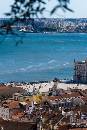 Aerial view from St. George's Castle with panoramic views of PraÃ§a do Comercio, the equestrian...