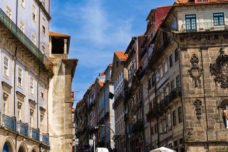 View of the city of Porto. Characteristic architecture of Porto, Vila Nova de Gaia, Portugal. Urban landscape along the river. Houses and buildings.の写真素材