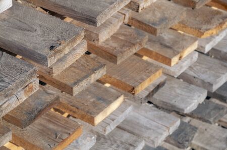 Closeup of stack of wooden pallets