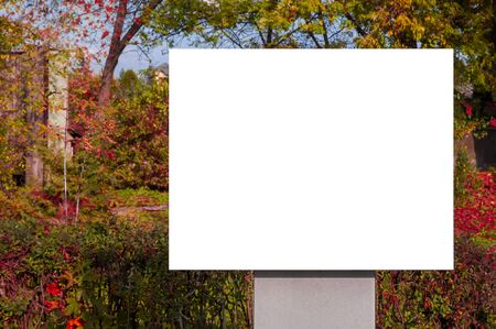 Blank white banner/information board in the parkの写真素材