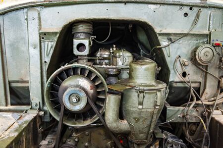 Closeup of old military truck engine