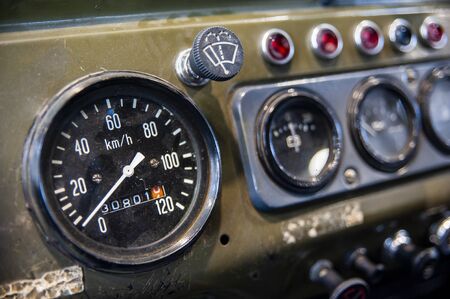 Closeup of old military truck indicatorsの写真素材
