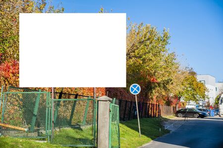 Blank white billboard for advertisement on industrial areaの写真素材