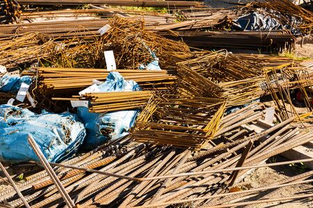 Stack of steel rods on the construction site