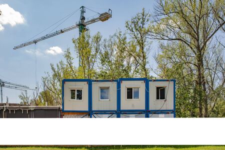 Blank white banner for advertisement on the fence of construction siteの写真素材