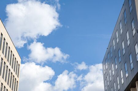 Closeup of the modern office buildings on a sunny day