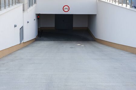Closeup of the entrance to underground garageの写真素材