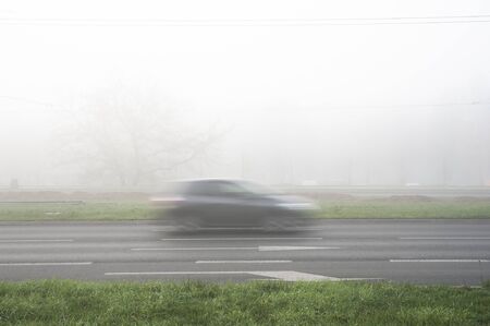 City street in a foggy morningの写真素材