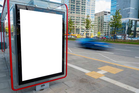 Advertising banner mock-up on the bus stop in downtown