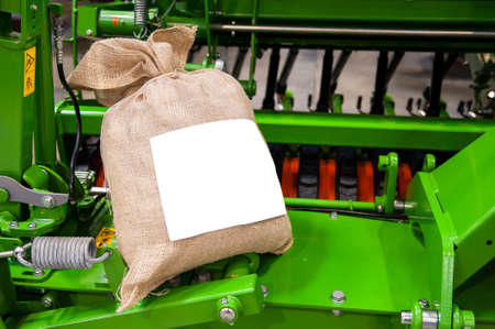 Bag of grain with blank white label mockupの写真素材