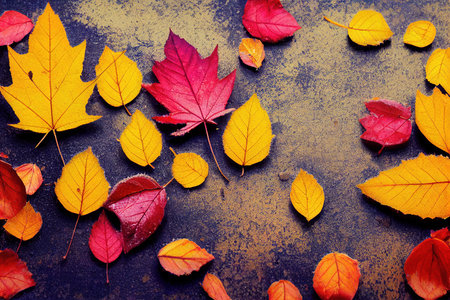 Autumn leaves background, Red orange colored.の写真素材