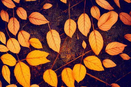 Autumn leaves background, orange colored.の写真素材