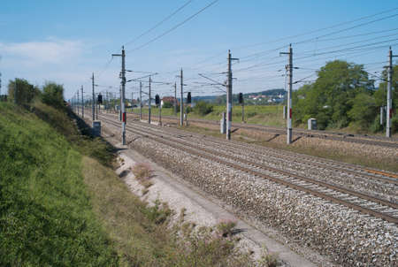 Railroad Tracks in the Fieldの写真素材